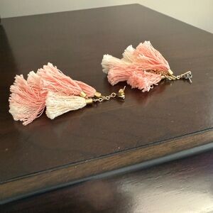 Peach and Cream Tassel Earrings